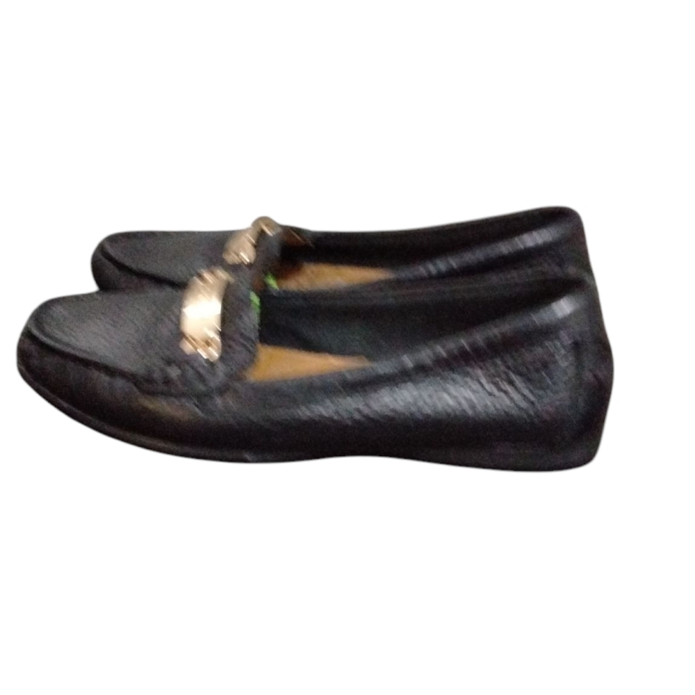 Coach Black Leather Loafers with Gold Accent - Picture 5 of 11
